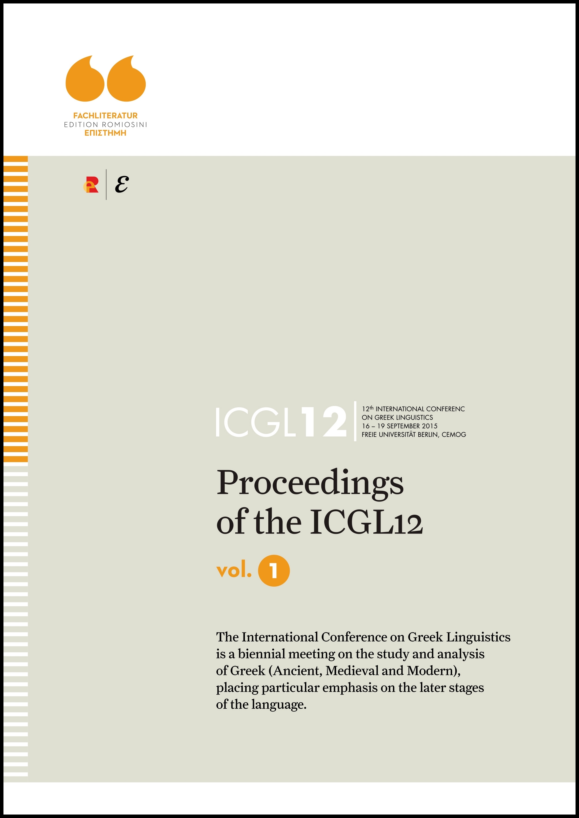 Titelbild für Proceedings of the ICGL12, Vol. 1
